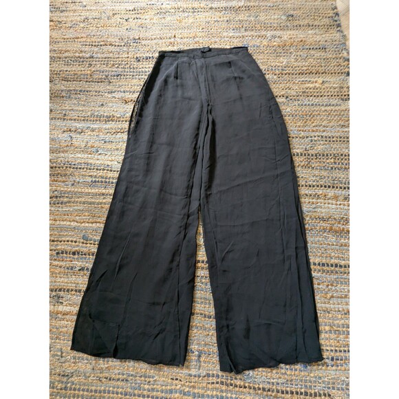 Vtg Cache Black Breakaway Wide Leg Ultra High Rise Pants Size 10 Chiffon Rayon - Picture 1 of 7